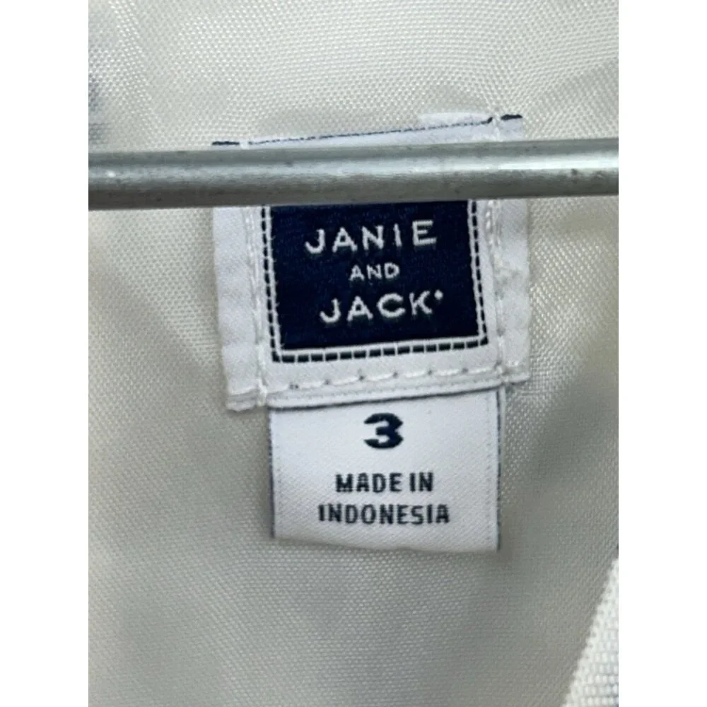Janie & Jack Floral Dress Sz 3 Satin Ivory Blue & Green Formal Occasion Holiday